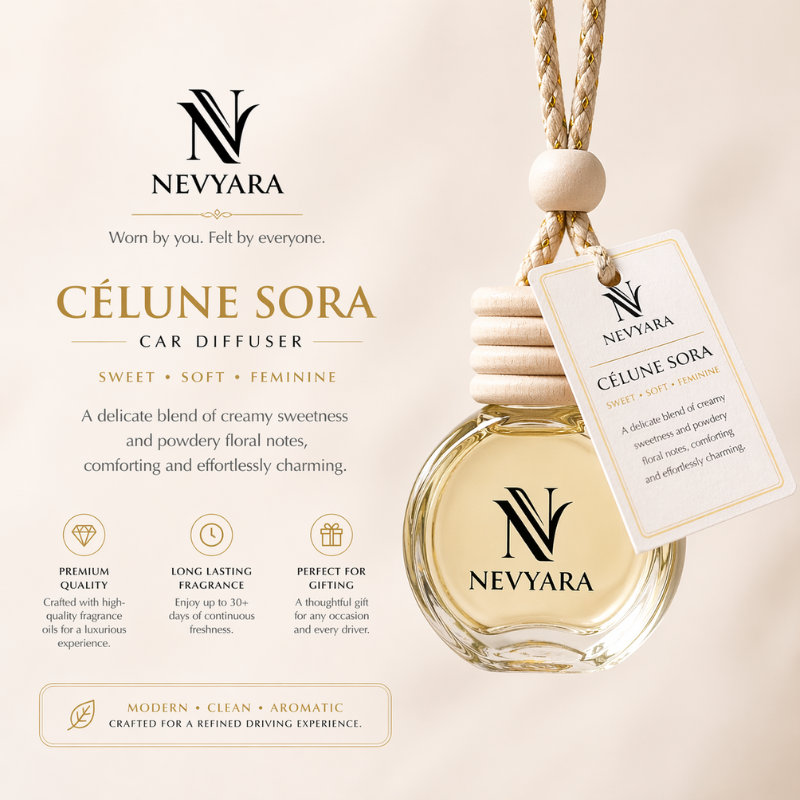 Nevyara Car Diffuser 10ml | Premium Long Lasting Car Perfume | Hanging Air Freshener | Liora Veil, Celune Sora, Aerion Blue, Dravyn Elix, Veyron Haze