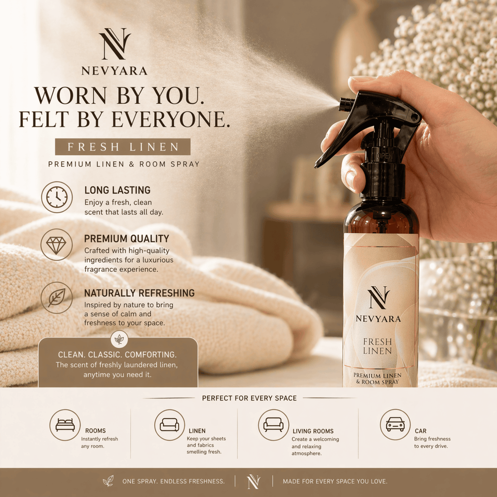 Nevyara Air Freshener | Linen & Room Spray, Long Lasting, Antibacterial | Fresh Bamboo / Fresh Linen / Ocean Breeze 100-250ml